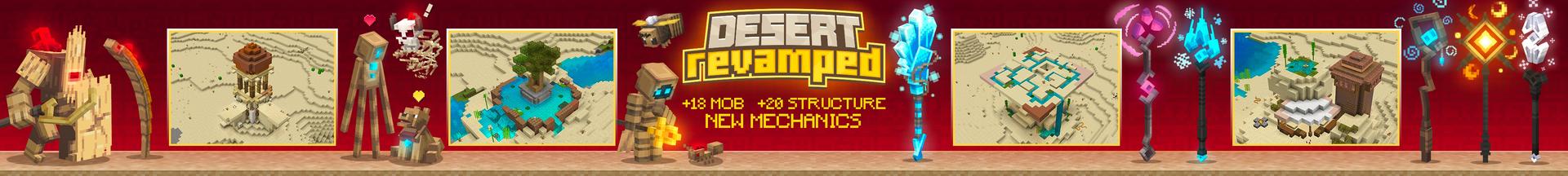 Panorama of the Minecraft Bedrock Marketplace product Desert Revamped Add-On created by Eescal Studios.