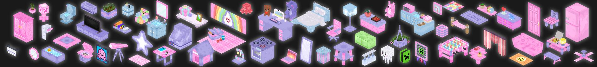 Panorama of the Minecraft Bedrock Marketplace product Dream Pastel Furniture created by Eescal Studios.