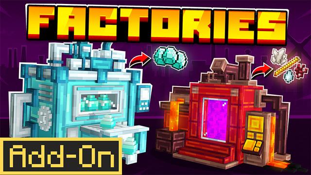 Thumbnail of the Minecraft Bedrock Marketplace product Factories Add-On created by Eescal Studios.