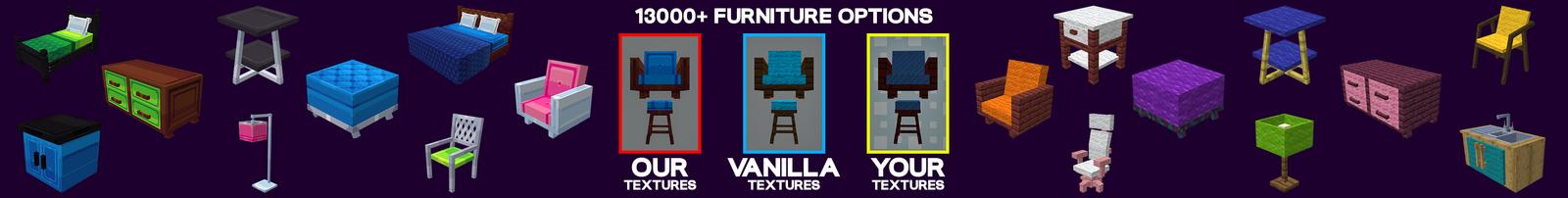 Panorama of the Minecraft Bedrock Marketplace product Furniture Add-On created by Eescal Studios.