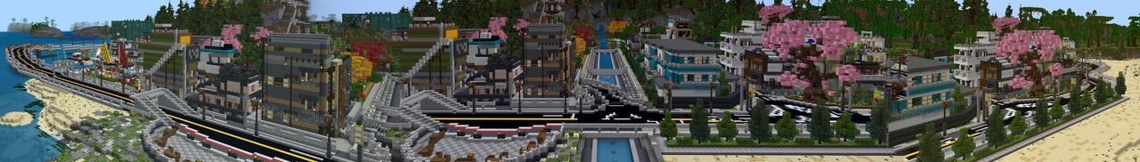 Panorama of the Minecraft Bedrock Marketplace product Japanese Modern City created by Eescal Studios.