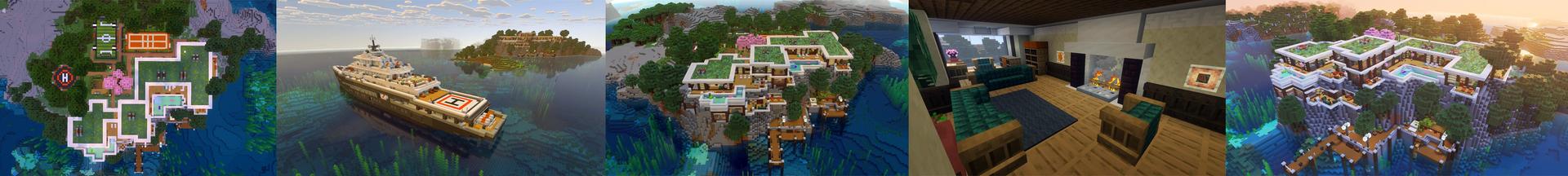 Panorama of the Minecraft Bedrock Marketplace product Mountainside Mansion created by Eescal Studios.