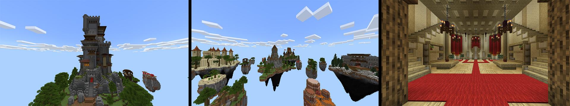 Panorama of the Minecraft Bedrock Marketplace product Skyblock Castle Fights created by Eescal Studios.