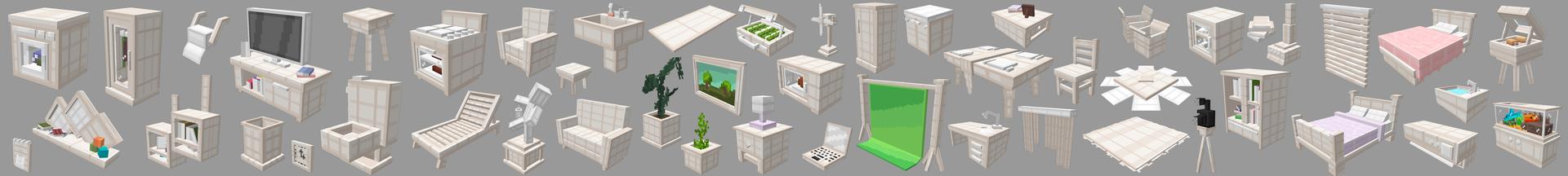 Panorama of the Minecraft Bedrock Marketplace product White Furniture created by Eescal Studios.