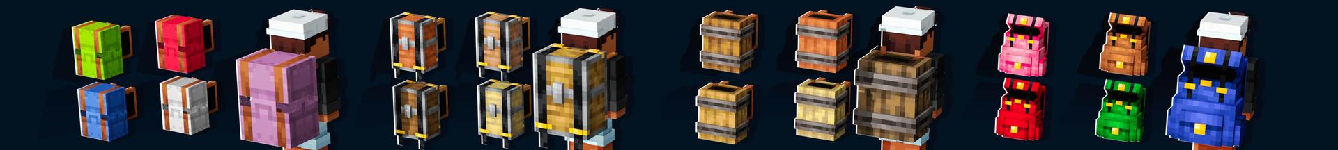 Panorama of the Minecraft Bedrock Marketplace product Basic Backpacks Add-On created by Entity Builds.