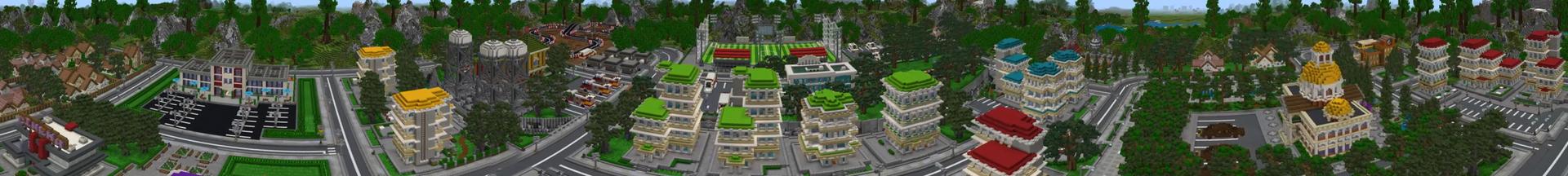 Panorama of the Minecraft Bedrock Marketplace product HD City created by Entity Builds.