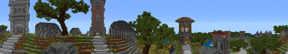 Panorama of the Minecraft Bedrock Marketplace product Learn to Build: Towers created by Entity Builds.
