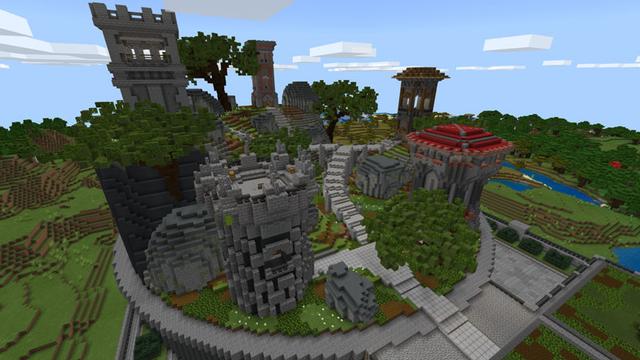 Screenshot of the Minecraft Bedrock Marketplace product Learn to Build: Towers created by Entity Builds.