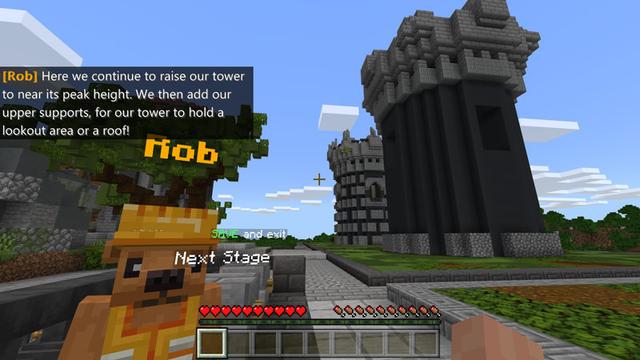 Screenshot of the Minecraft Bedrock Marketplace product Learn to Build: Towers created by Entity Builds.