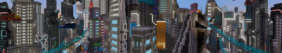 Panorama of the Minecraft Bedrock Marketplace product City Dropper 2047 created by Everbloom Games.