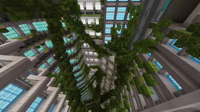 Screenshot of the Minecraft Bedrock Marketplace product City Dropper 2047 created by Everbloom Games.