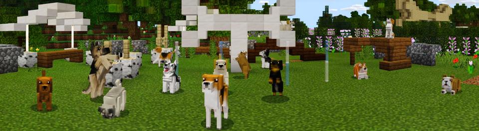 Panorama of the Minecraft Bedrock Marketplace product Pets: Dogs created by Everbloom Games.