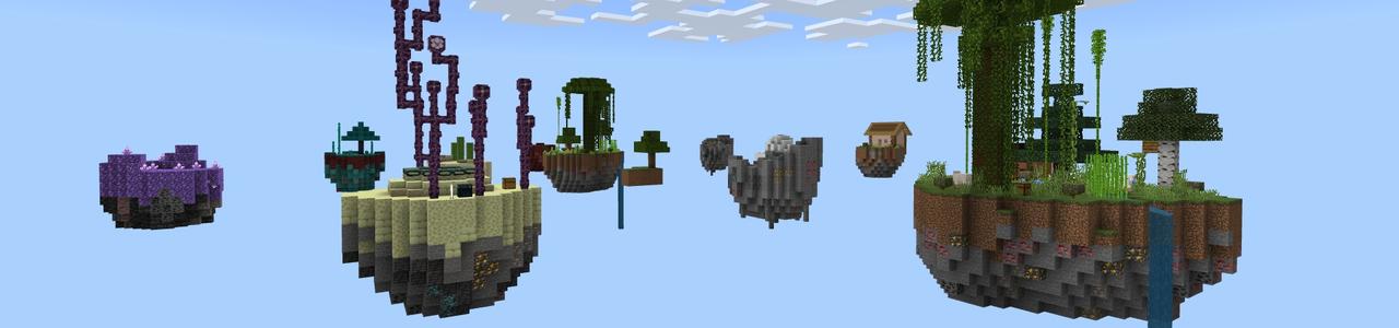 Panorama of the Minecraft Bedrock Marketplace product 1.18 Skyblock created by Fall Studios.