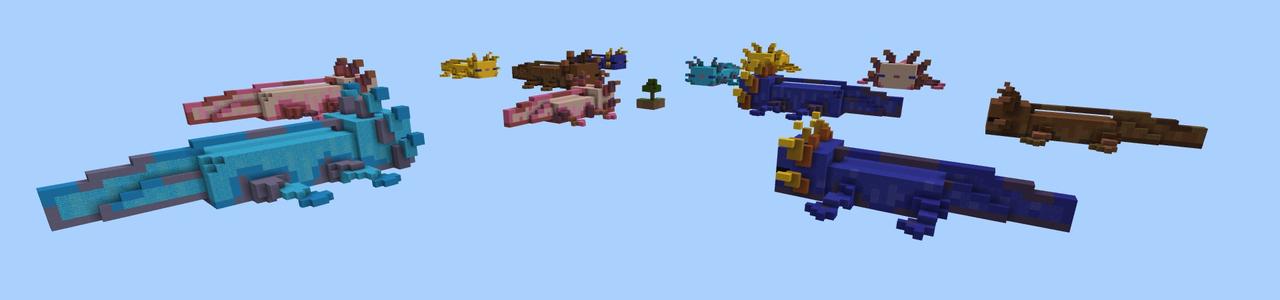 Panorama of the Minecraft Bedrock Marketplace product Axolotl Skyblock created by Fall Studios.