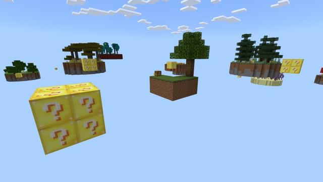 Screenshot of the Minecraft Bedrock Marketplace product Classic Lucky Block Skyblock created by Fall Studios.