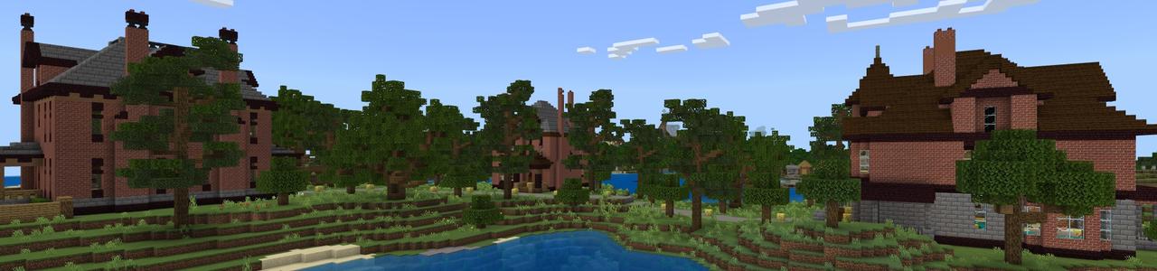 Panorama of the Minecraft Bedrock Marketplace product Lucky Block Mansions created by Fall Studios.