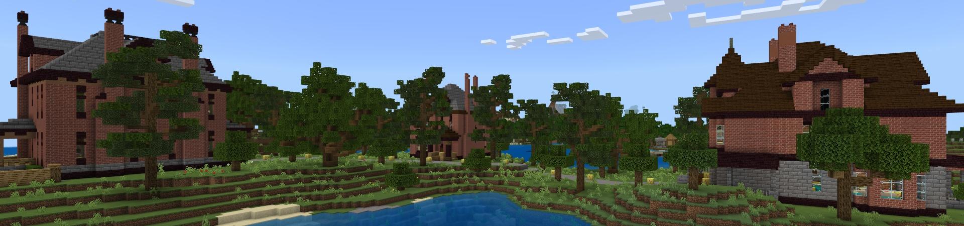 Panorama of the Minecraft Bedrock Marketplace product Lucky Block Mansions created by Fall Studios.