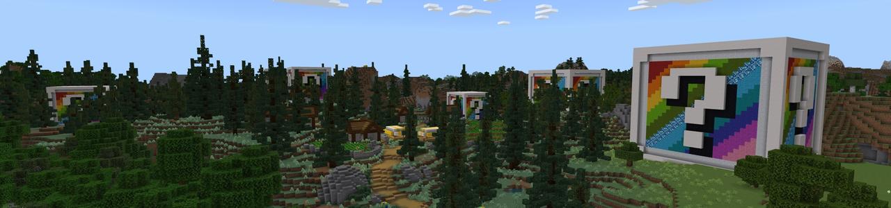 Panorama of the Minecraft Bedrock Marketplace product Lucky Block Rainbow created by Fall Studios.