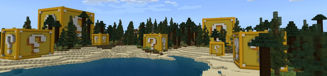 Panorama of the Minecraft Bedrock Marketplace product Lucky Block World created by Fall Studios.
