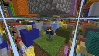 Screenshot of the Minecraft Bedrock Marketplace product Lucky Blocks Sky Grid created by Fall Studios.