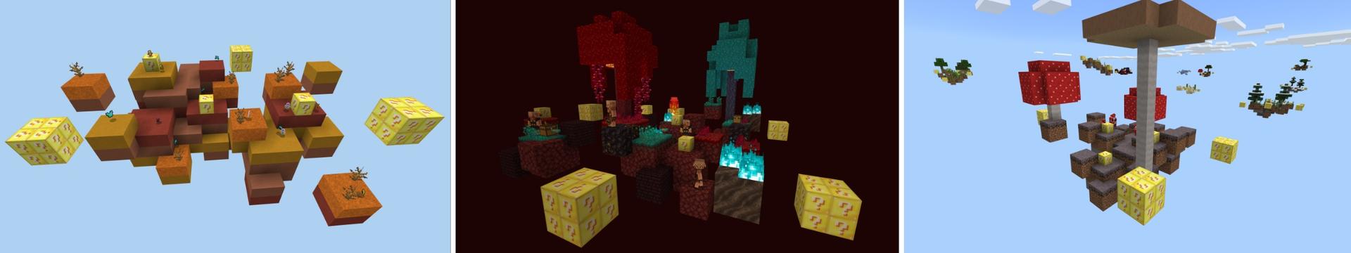 Panorama of the Minecraft Bedrock Marketplace product Lucky Blocks Skyblock created by Fall Studios.