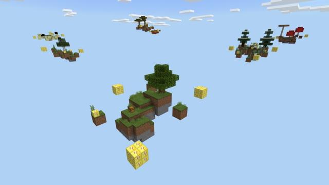 Screenshot of the Minecraft Bedrock Marketplace product Lucky Blocks Skyblock created by Fall Studios.