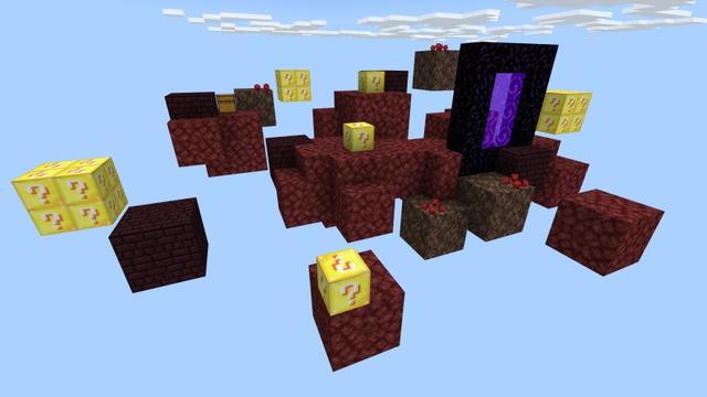 Screenshot of the Minecraft Bedrock Marketplace product Lucky Blocks Skyblock created by Fall Studios.