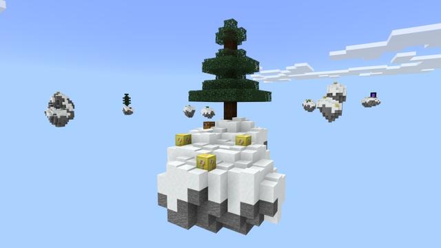 Screenshot of the Minecraft Bedrock Marketplace product Lucky Blocks Winter Skyblock created by Fall Studios.