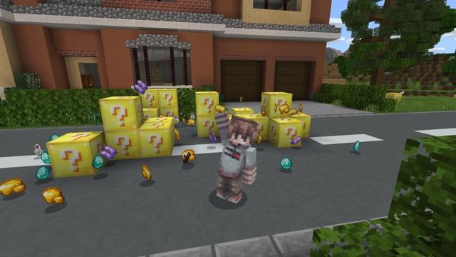 Screenshot of the Minecraft Bedrock Marketplace product Lucky Blocks World created by Fall Studios.