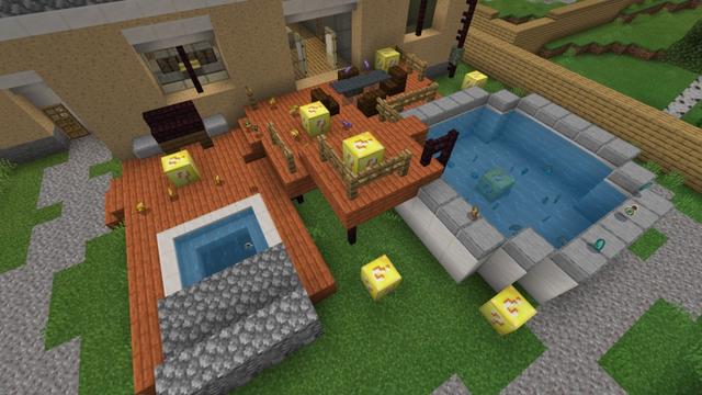 Screenshot of the Minecraft Bedrock Marketplace product Lucky Blocks World created by Fall Studios.