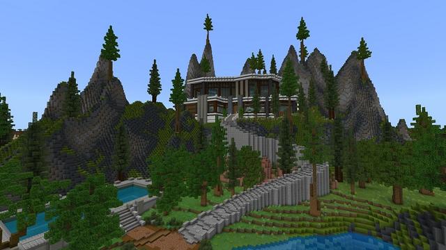 Screenshot of the Minecraft Bedrock Marketplace product Mountain Millionaire Mansion created by Fall Studios.