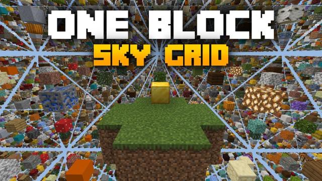 Thumbnail of the Minecraft Bedrock Marketplace product One Block Sky Grid created by Fall Studios.