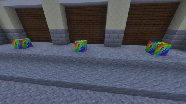 Screenshot of the Minecraft Bedrock Marketplace product Rainbow Lucky Blocks created by Fall Studios.