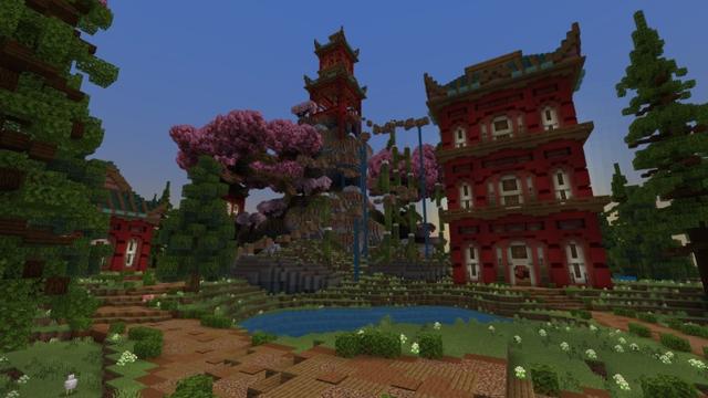 Screenshot of the Minecraft Bedrock Marketplace product Sakura Palace created by Fall Studios.