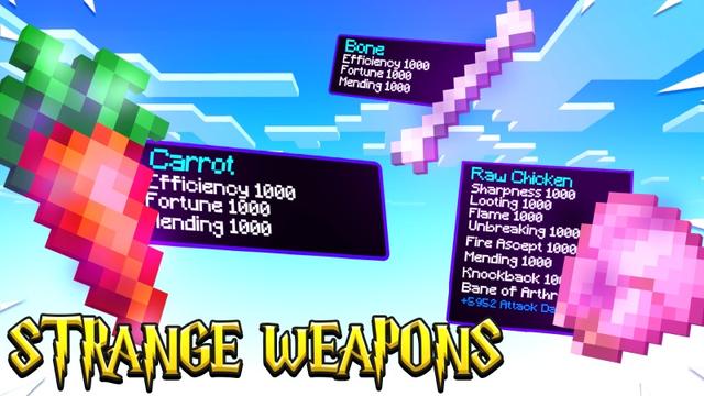 Thumbnail of the Minecraft Bedrock Marketplace product Strange Weapons created by Fall Studios.
