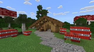 Screenshot of the Minecraft Bedrock Marketplace product TNT Village created by Fall Studios.