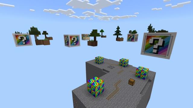 Screenshot of the Minecraft Bedrock Marketplace product XL Rainbow Block Skyblock created by Fall Studios.