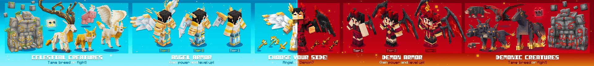 Panorama of the Minecraft Bedrock Marketplace product Angels & Demons Add-On created by Float Studios.