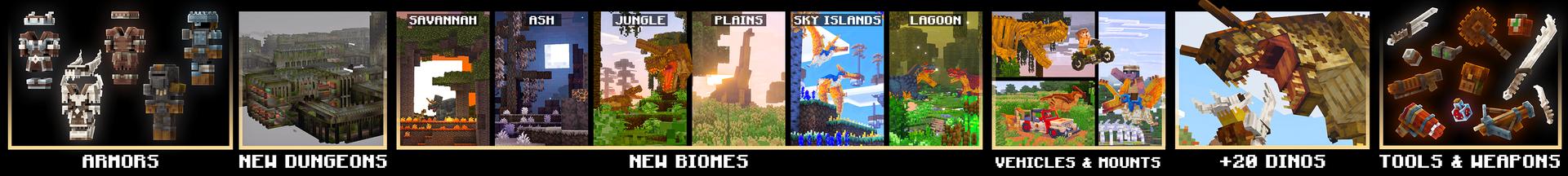 Panorama of the Minecraft Bedrock Marketplace product Dinos & Biomes Add-On created by Foxel Games.