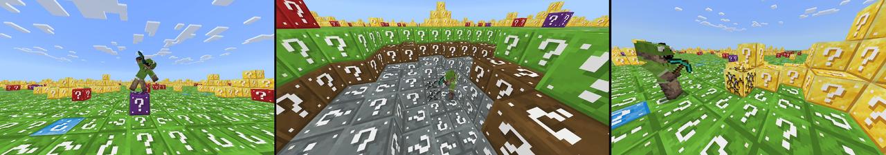Panorama of the Minecraft Bedrock Marketplace product Lucky Block Flat World created by FTB.