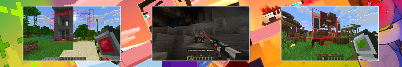Panorama of the Minecraft Bedrock Marketplace product Mining & Building Gadgets created by FTB.