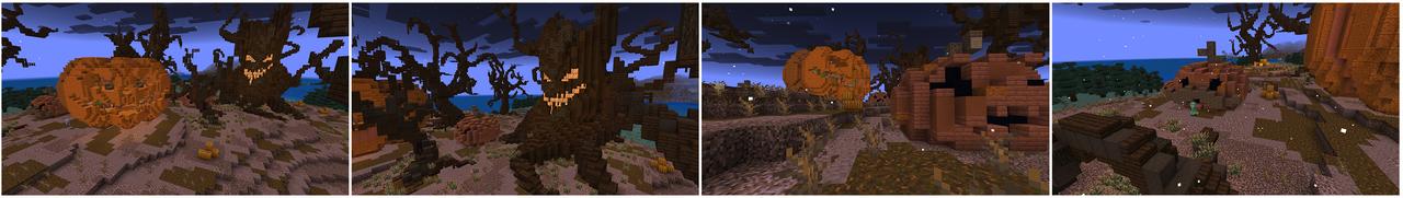 Panorama of the Minecraft Bedrock Marketplace product Pumkin Patch Survival Spawn created by FTB.
