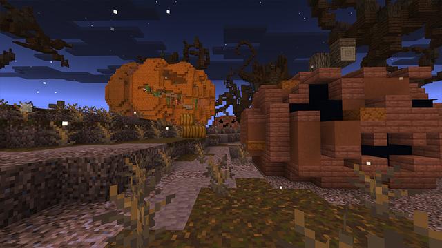 Screenshot of the Minecraft Bedrock Marketplace product Pumkin Patch Survival Spawn created by FTB.