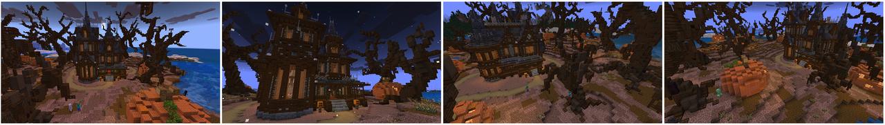 Panorama of the Minecraft Bedrock Marketplace product Spooky Manor Survival Spawn created by FTB.