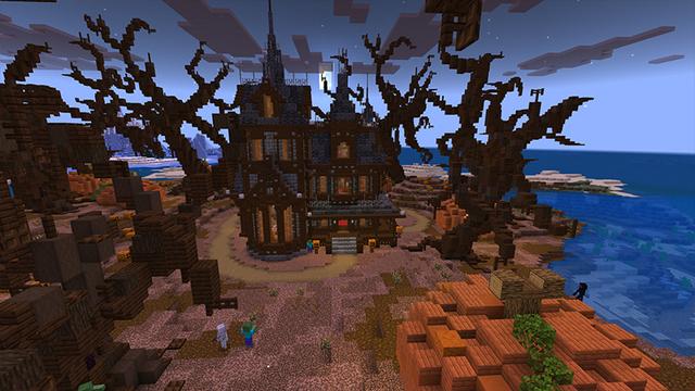 Screenshot of the Minecraft Bedrock Marketplace product Spooky Manor Survival Spawn created by FTB.