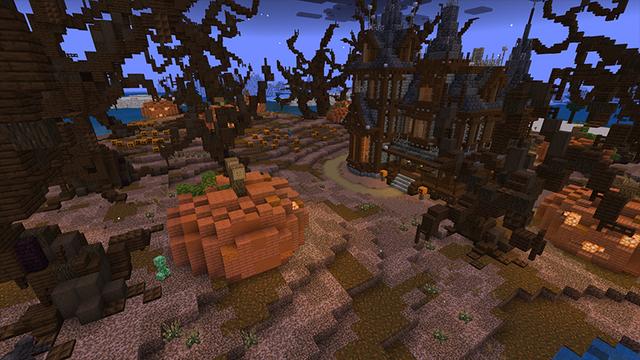 Screenshot of the Minecraft Bedrock Marketplace product Spooky Manor Survival Spawn created by FTB.