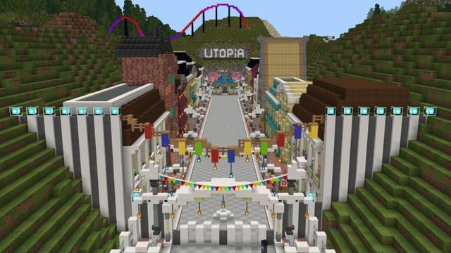 Screenshot of the Minecraft Bedrock Marketplace product Utopia Park Theme Park created by Fun Creators.