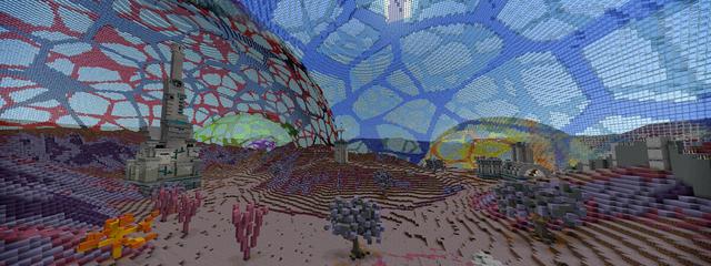 Panorama of the Minecraft Bedrock Marketplace product Alien Survival Domes created by G2Crafted.