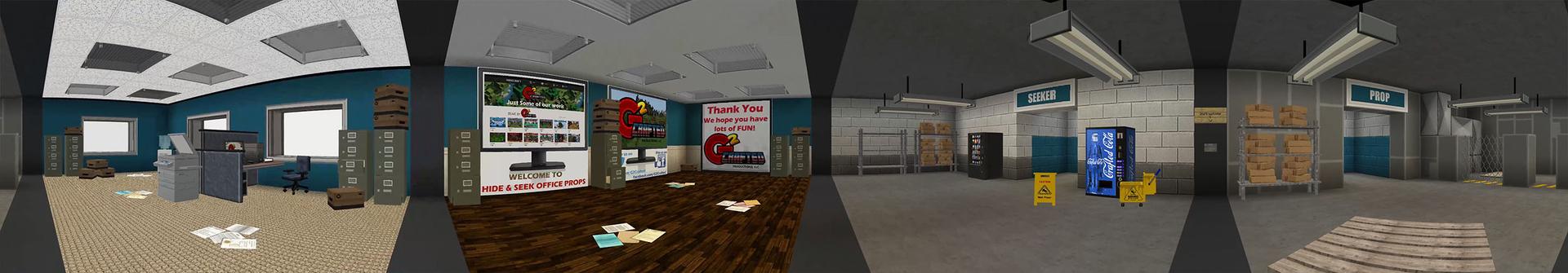 Panorama of the Minecraft Bedrock Marketplace product Hide & Seek Office Props created by G2Crafted.
