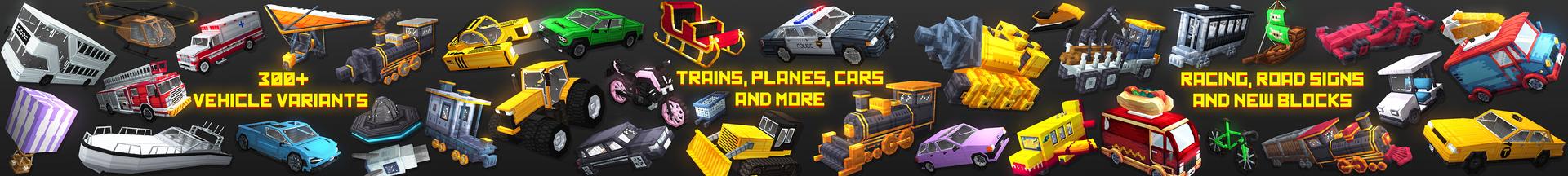 Panorama of the Minecraft Bedrock Marketplace product More Vehicles Add-On created by Gamefam.